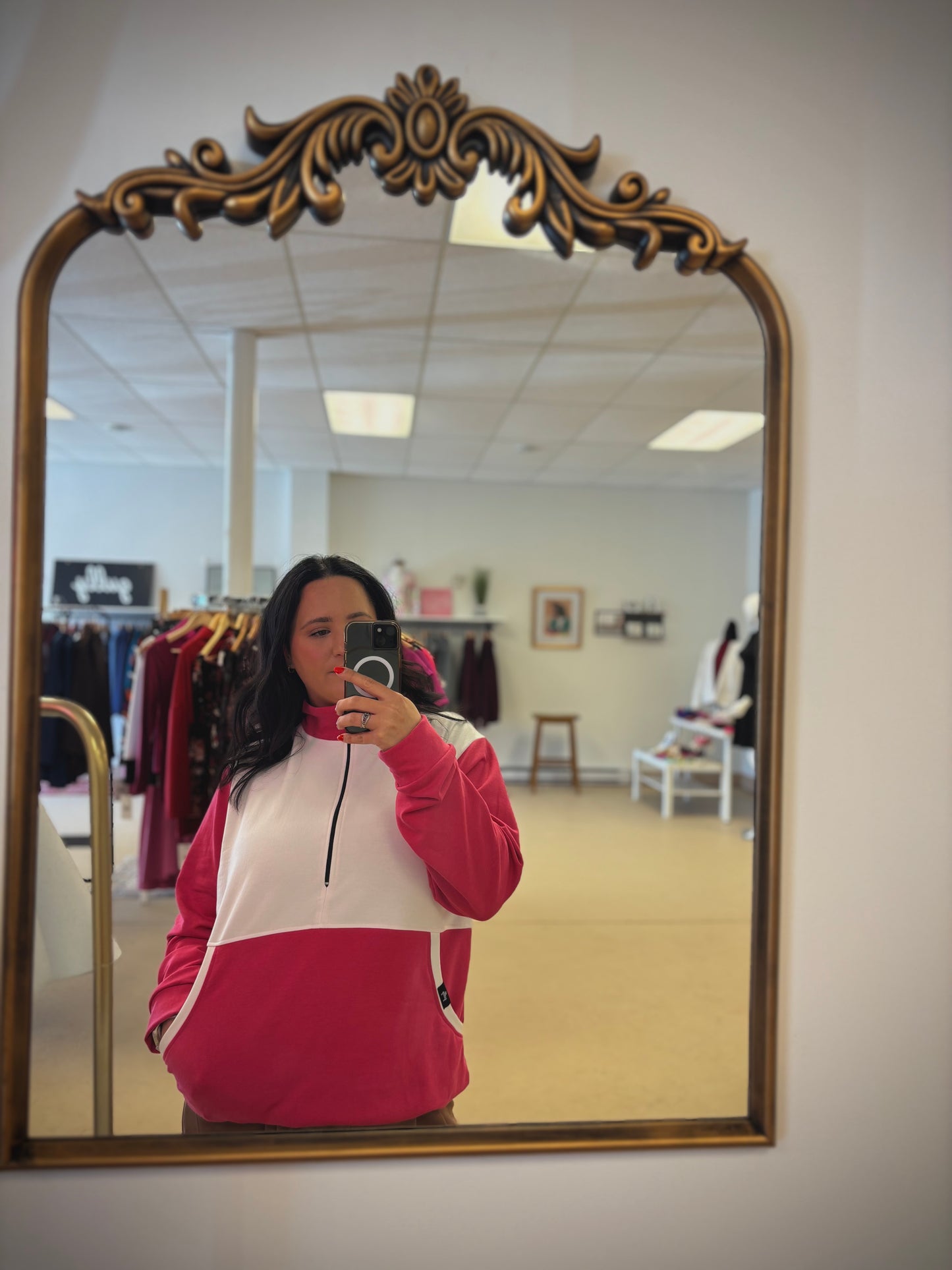 The Bridget 1/2 Zip | Pink&White