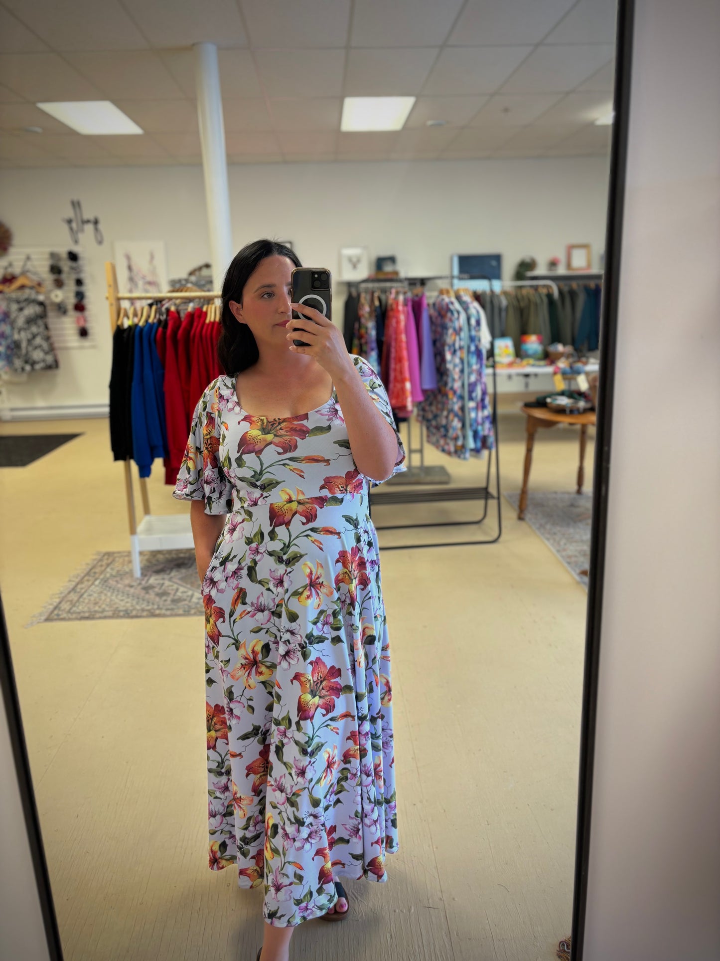 Flutter Sleeve Tea Length Dress
