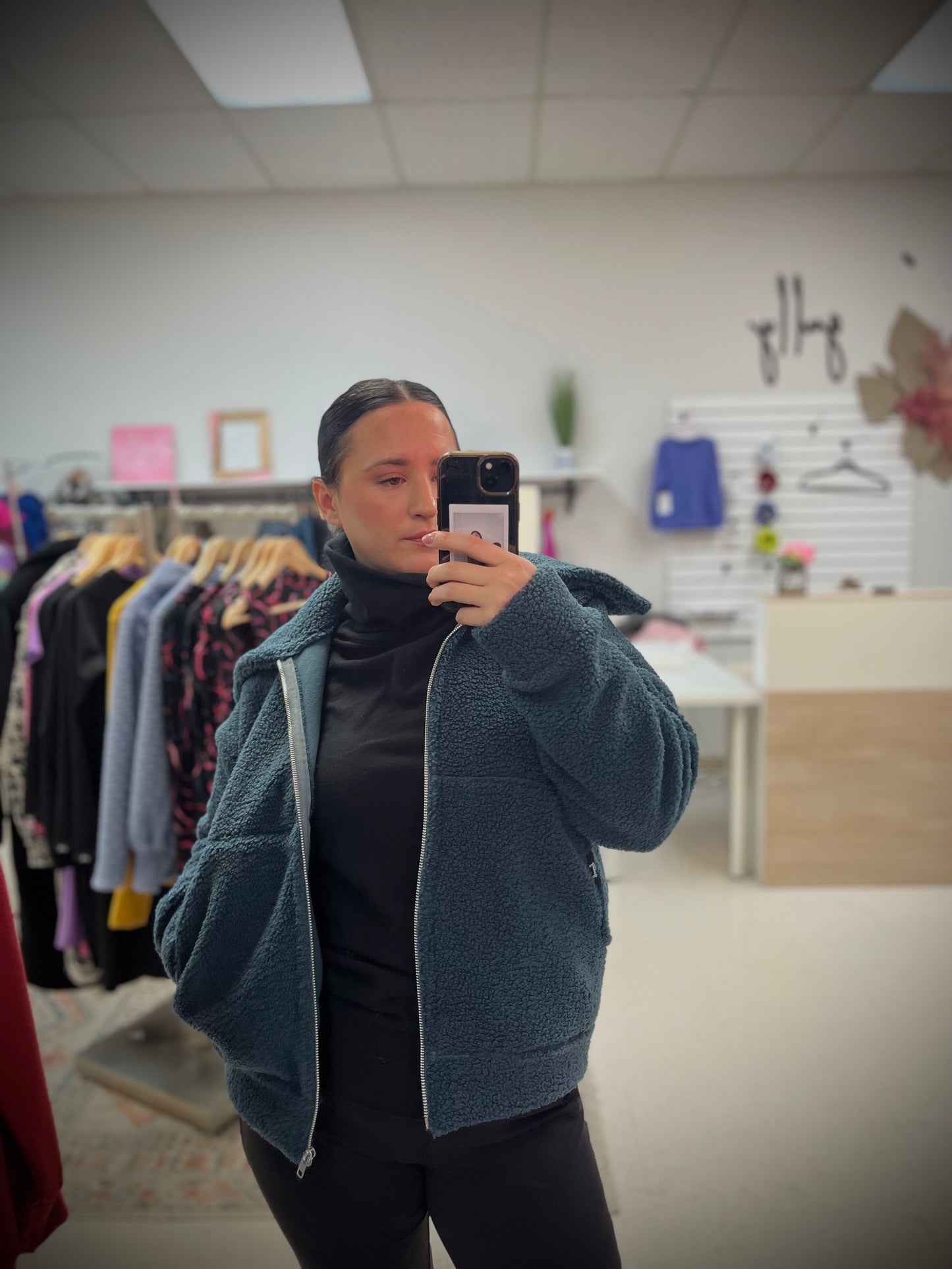 Teddy Bomber Jacket | Blue Smoke