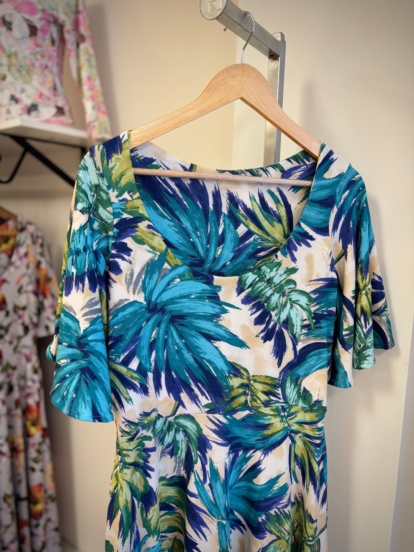 Flutter Sleeve Tea Length Dress