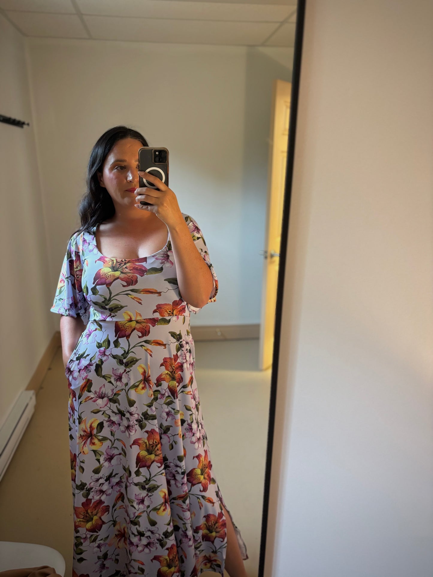 Flutter Sleeve Tea Length Dress