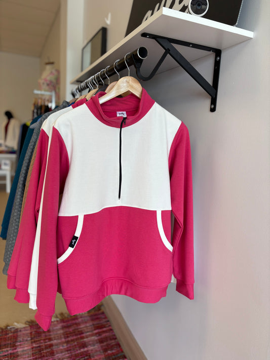 The Bridget 1/2 Zip | Pink&White
