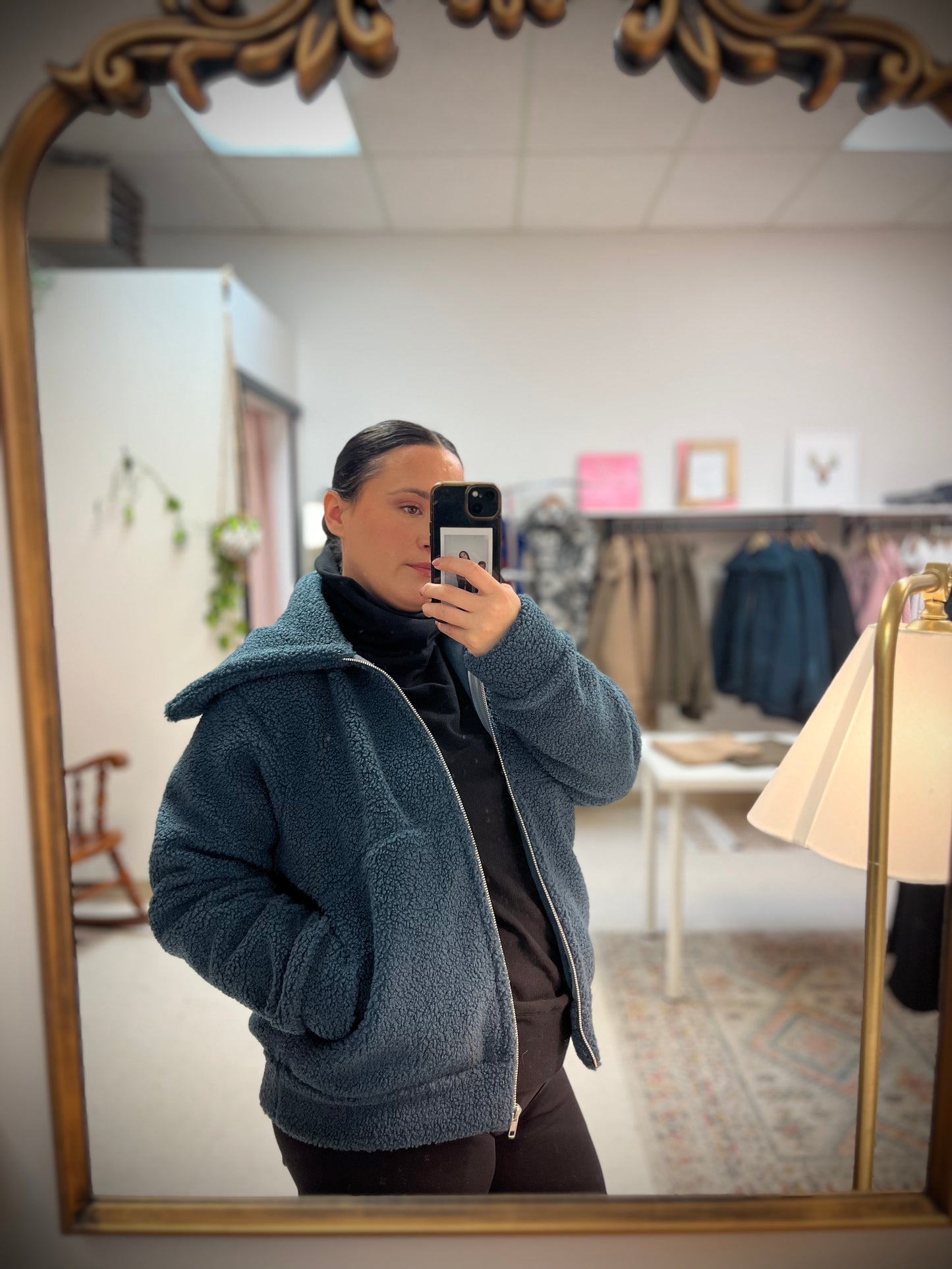 Teddy Bomber Jacket | Blue Smoke