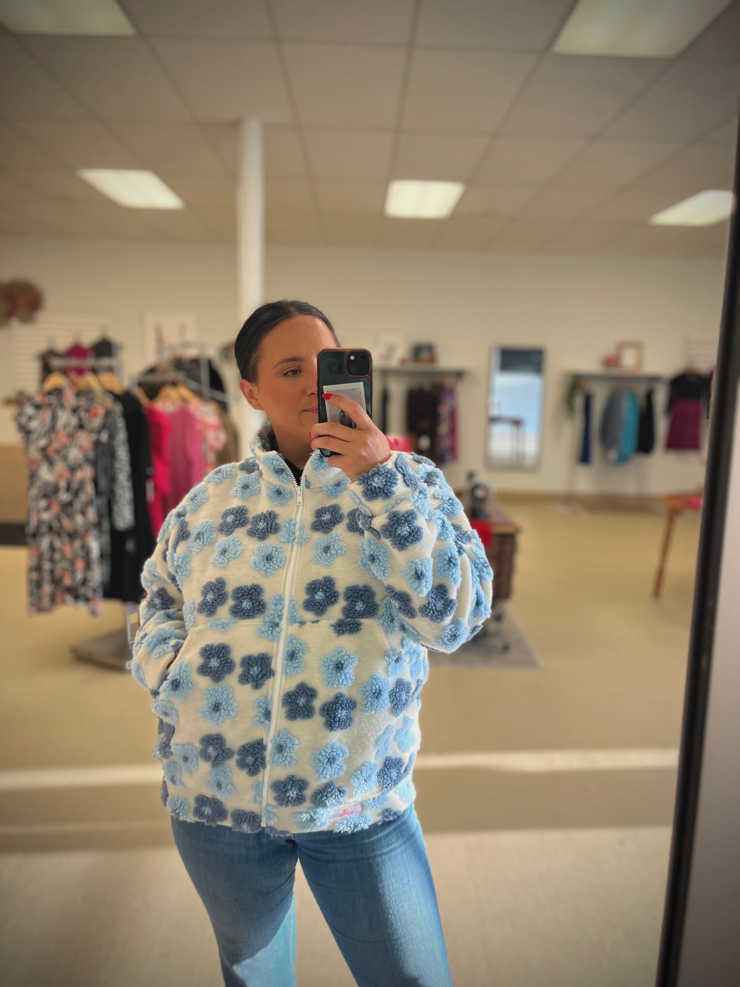 Blue Floral Bomber Jacket