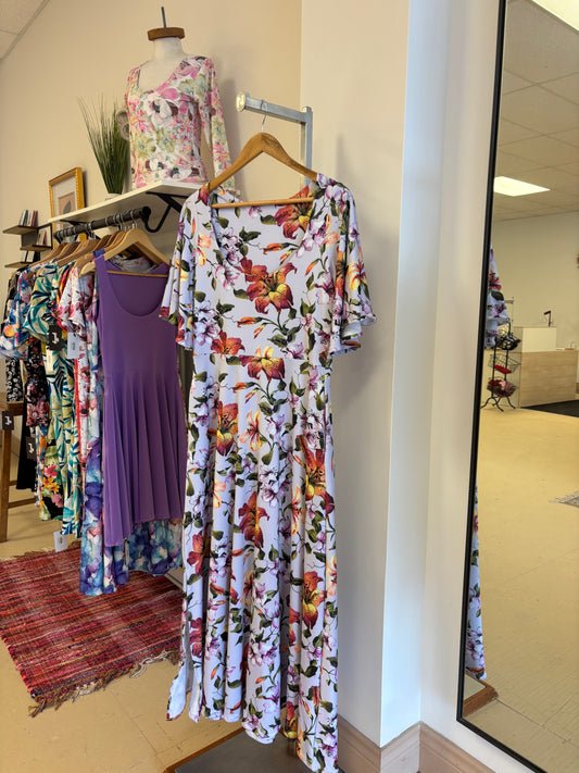 Flutter Sleeve Tea Length Dress