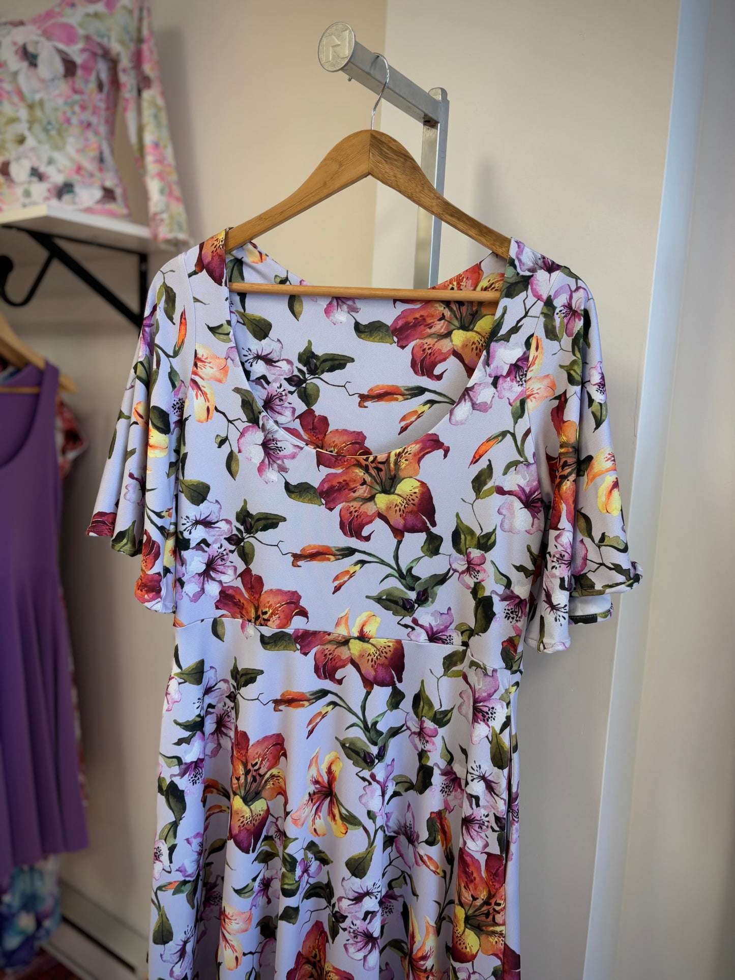 Flutter Sleeve Tea Length Dress