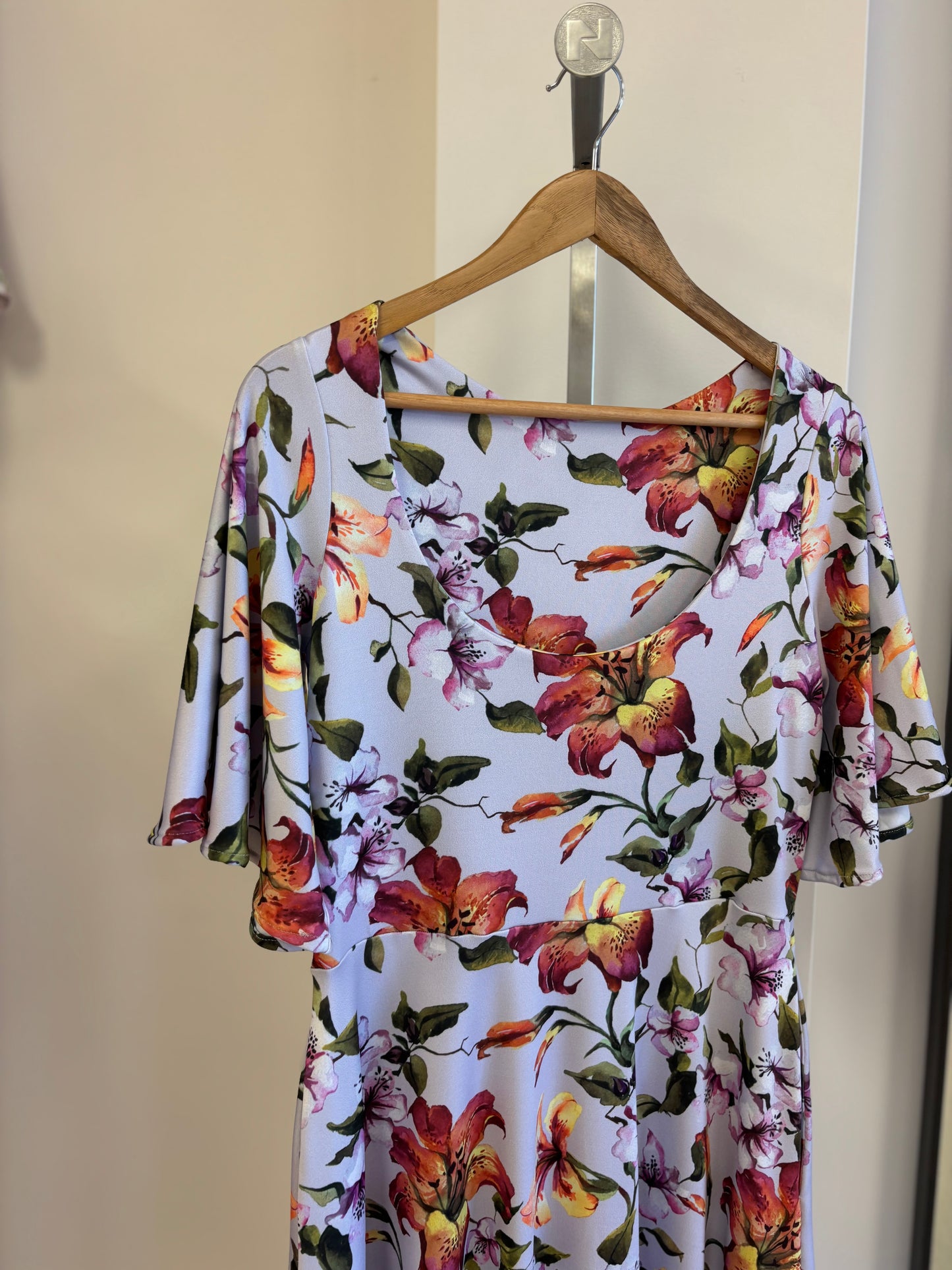 Flutter Sleeve Tea Length Dress