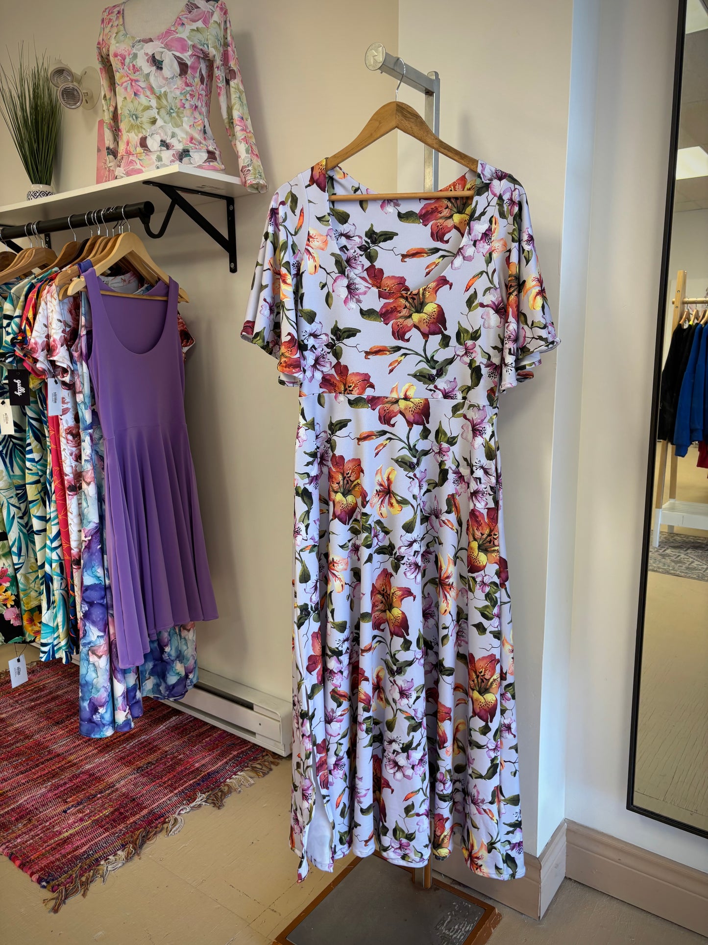 Flutter Sleeve Tea Length Dress