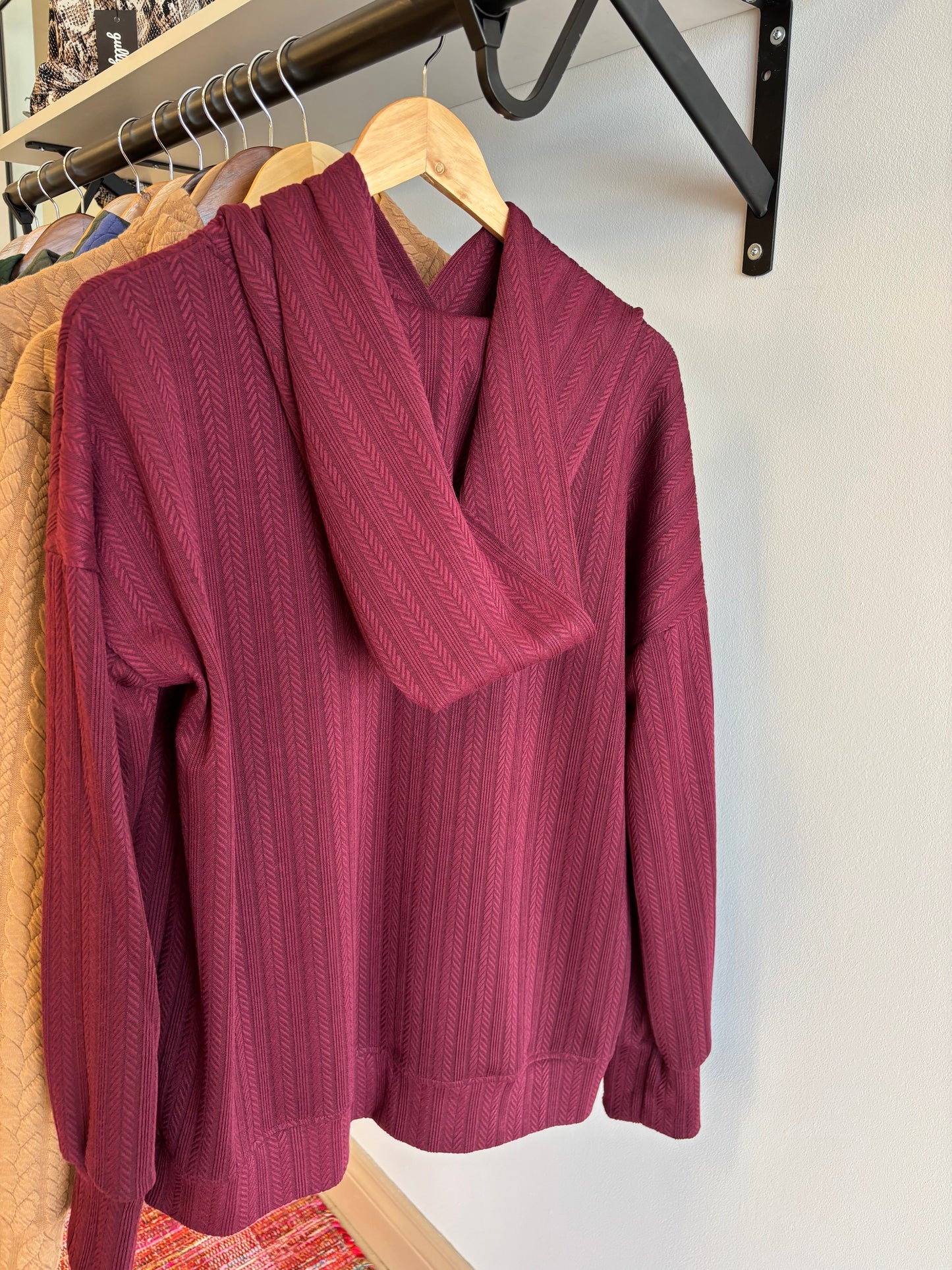 Cable Knit Hoodie ~ Wine