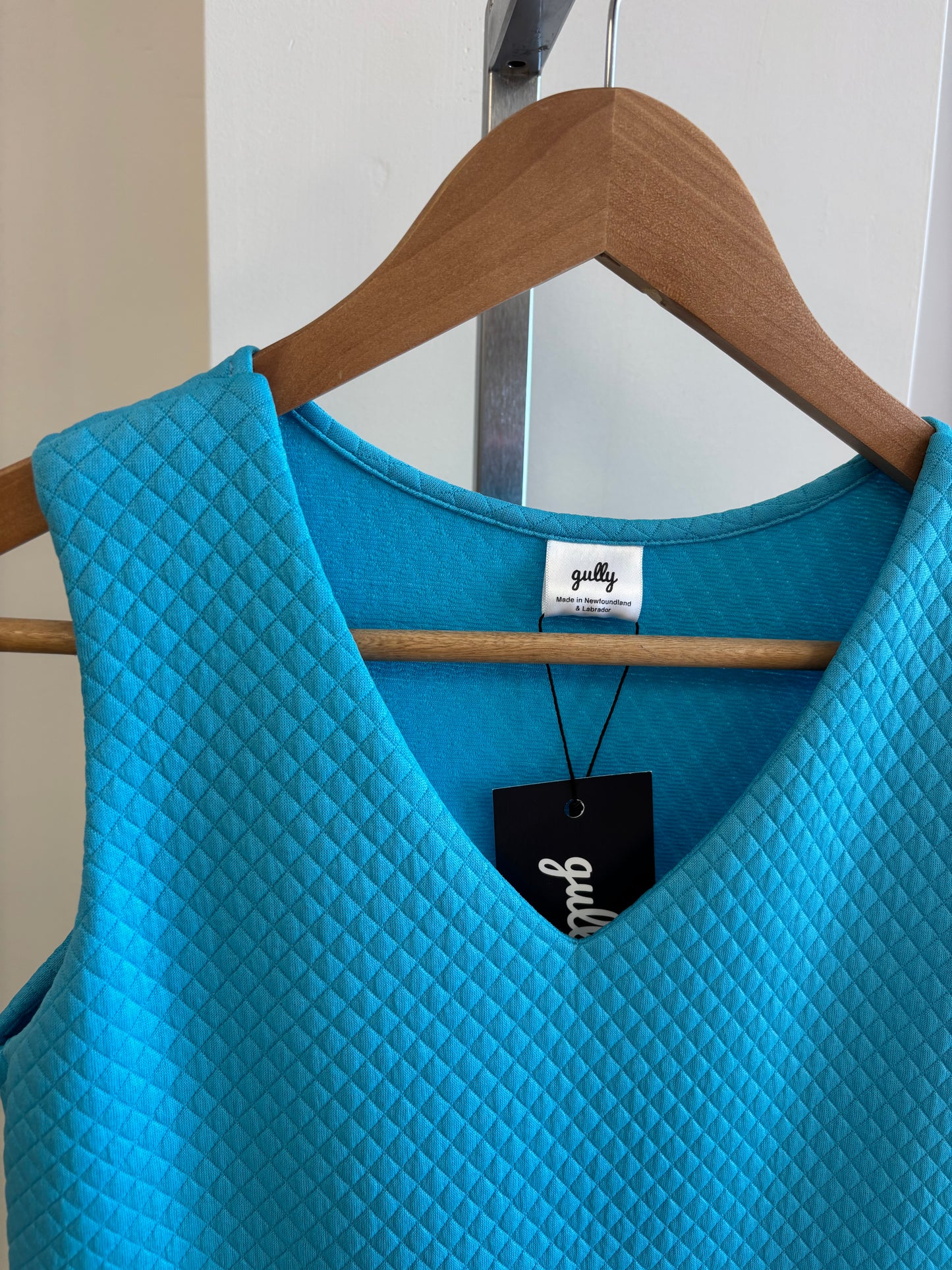 V neck fit and flare | blue mini quilt