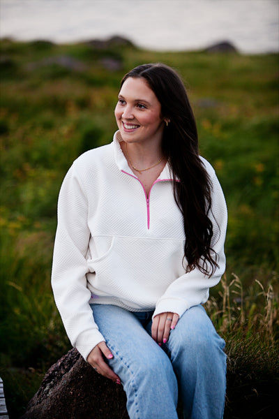 The Bridget 1/4 Zip | Cream/pink