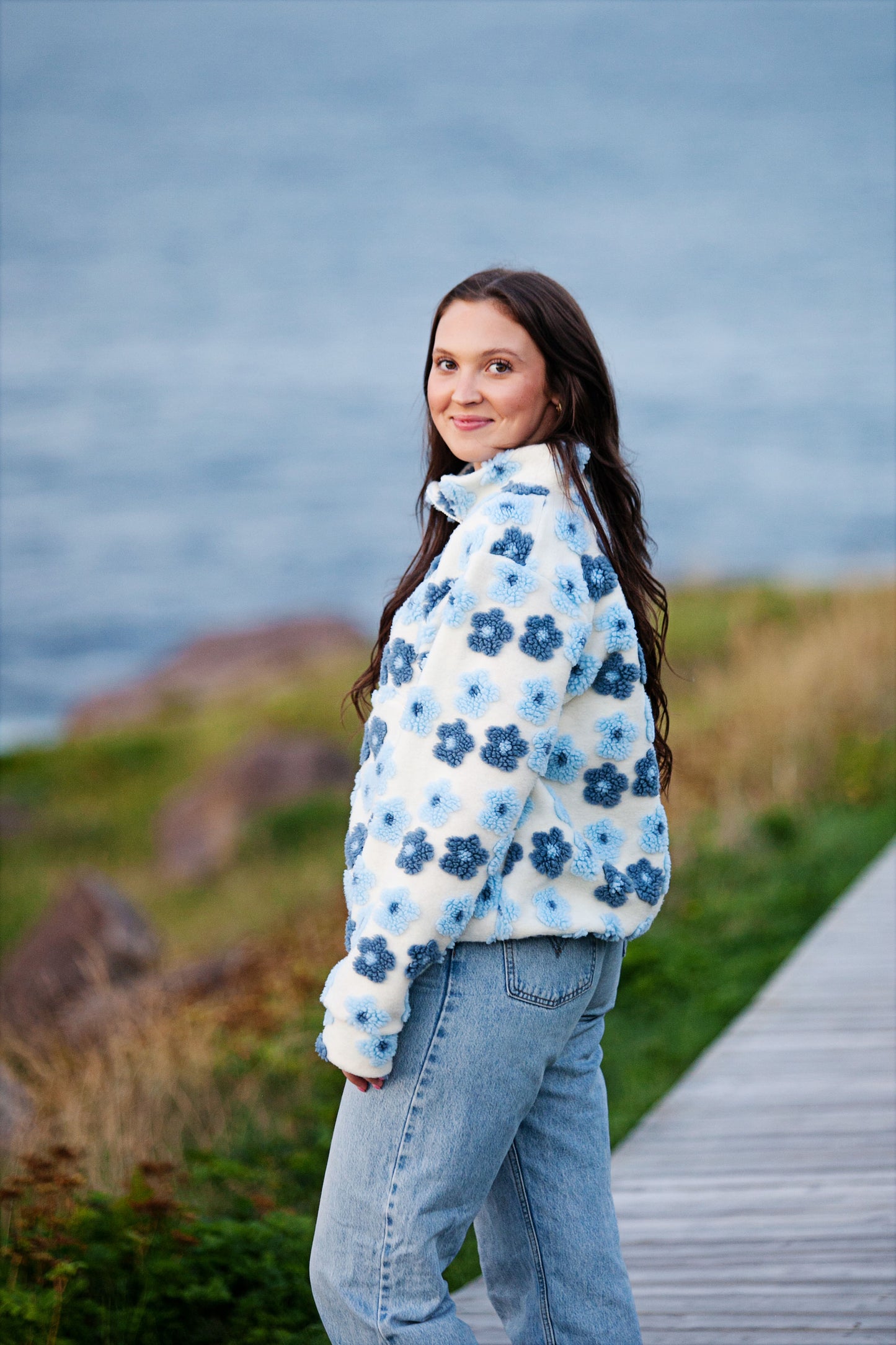 Blue Floral Bomber Jacket