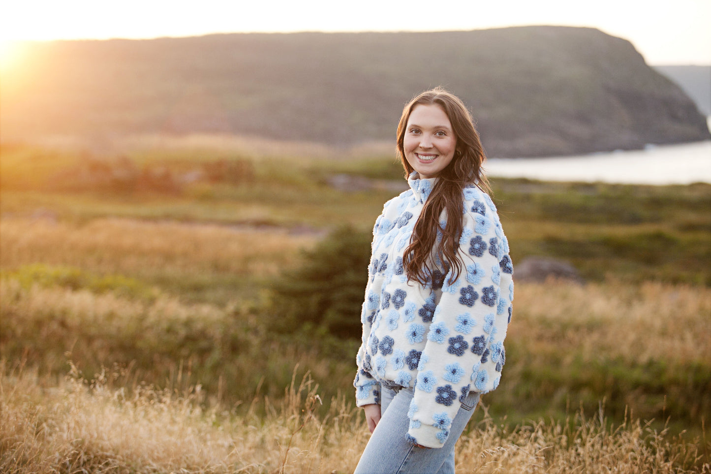 Blue Floral Bomber Jacket