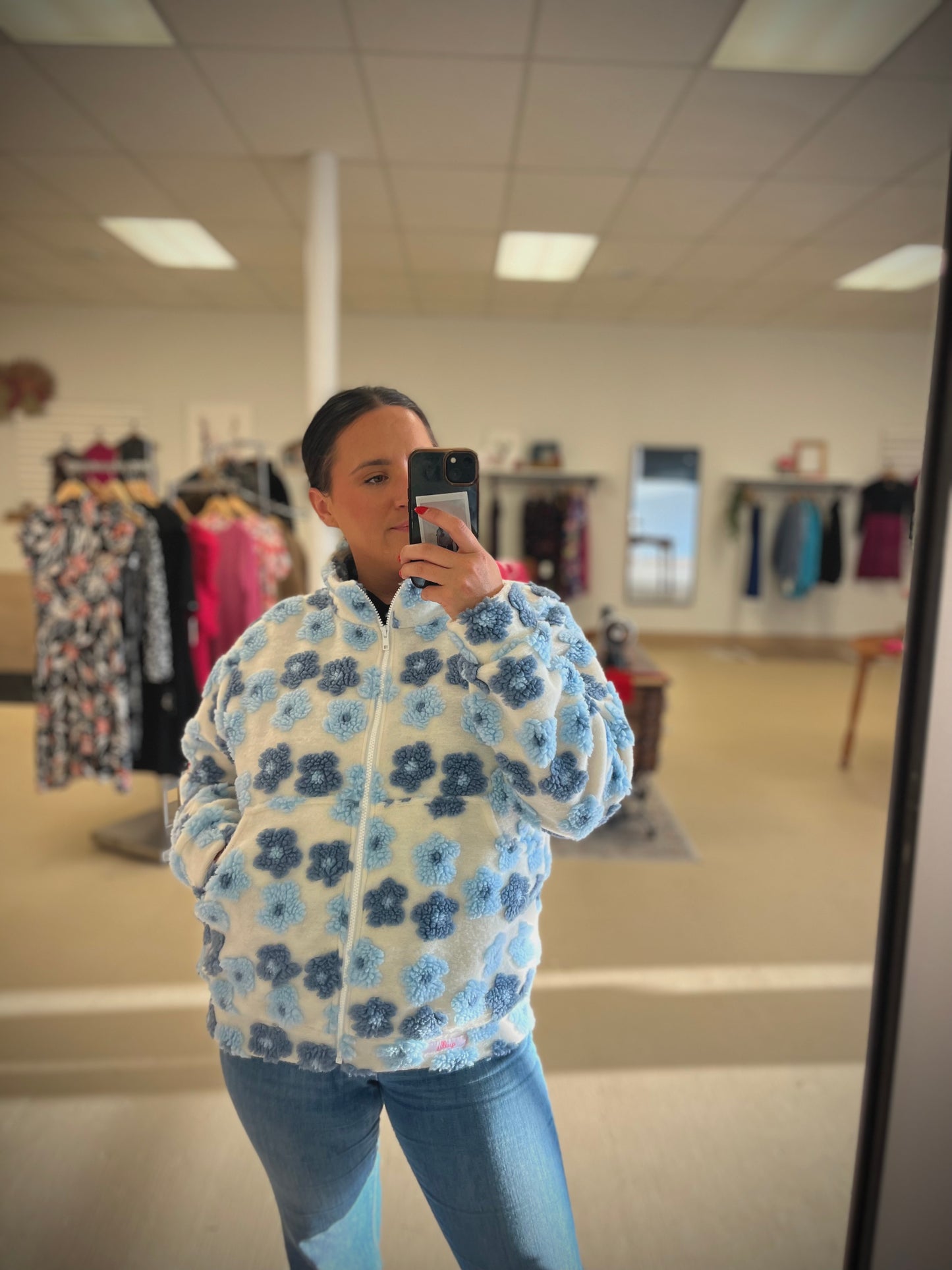 Blue Floral Bomber Jacket