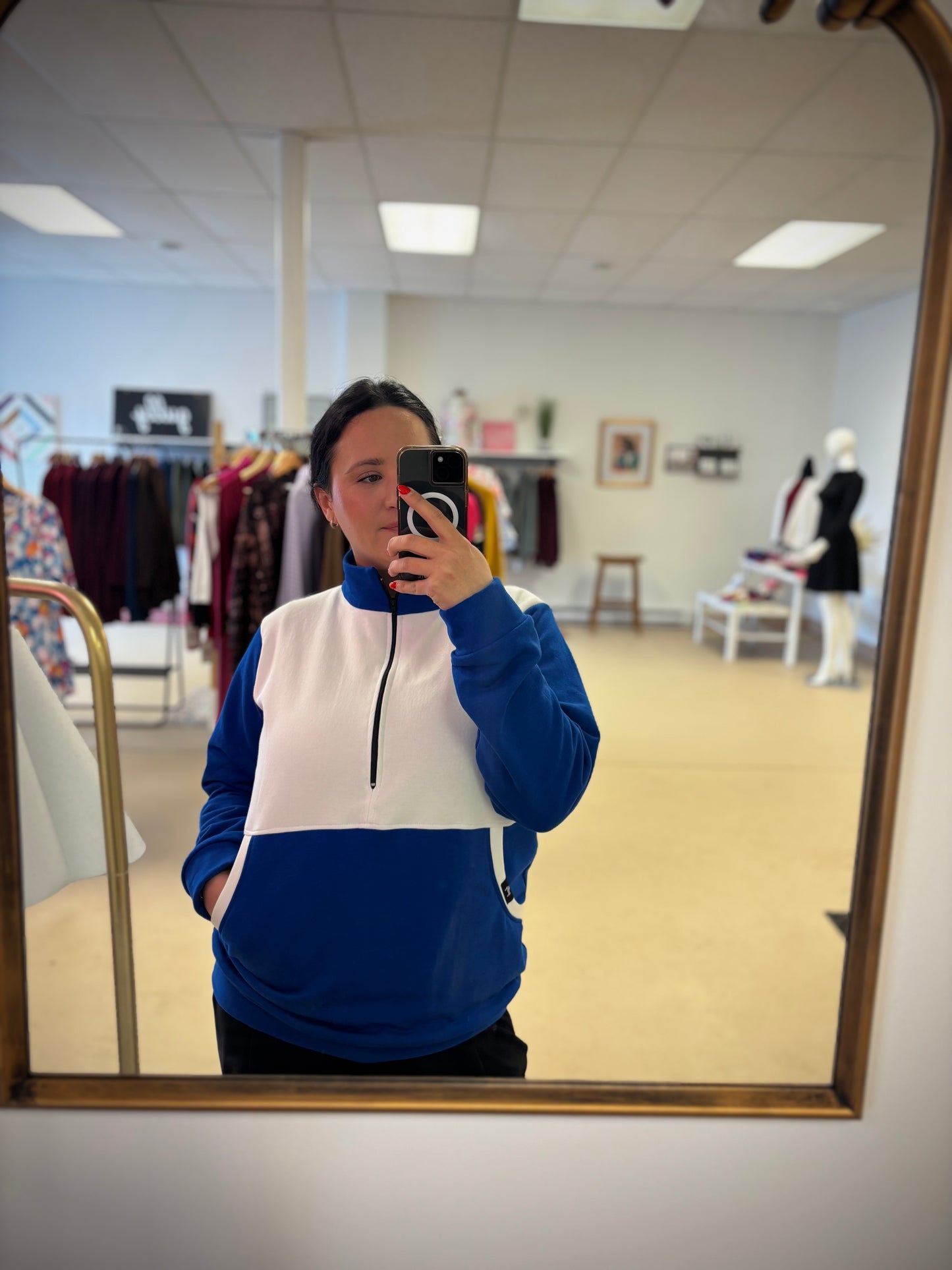 The Bridget 1/2 Zip | Fatima Blue&White