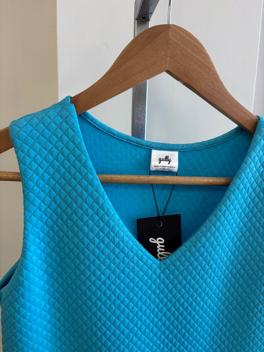 V neck fit and flare | blue mini quilt