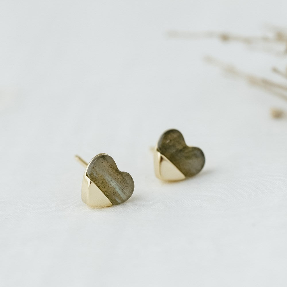 Full Heart Studs - Labradorite